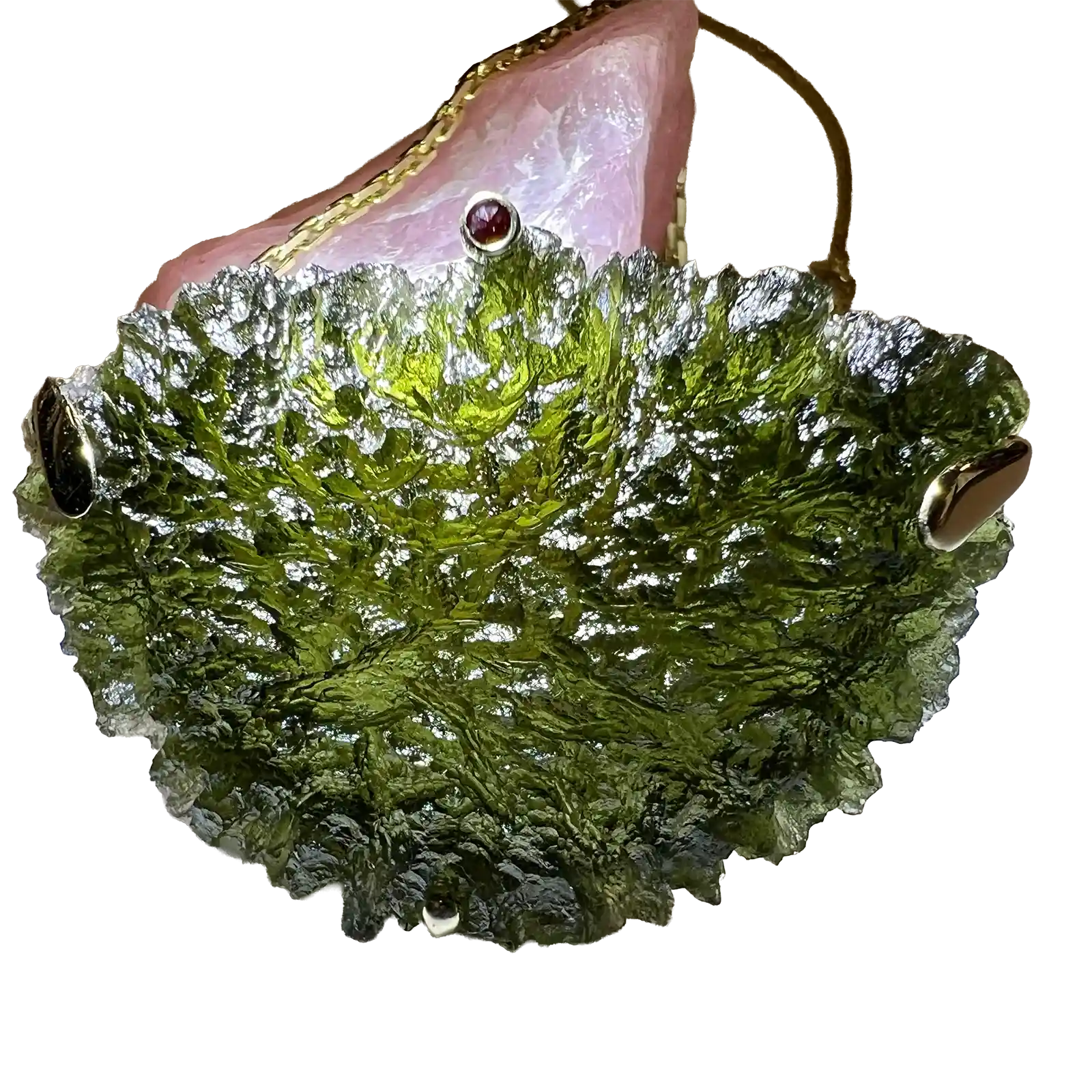 Přívěsek s vltavínem a růženínem — zakázková tvorba